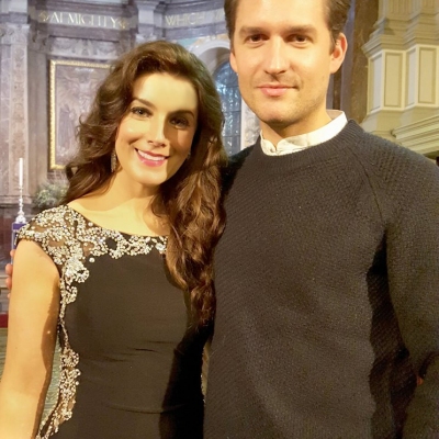 Margaret and actor Ben Aldridge after performing at the Celebrity Christmas Concert Series